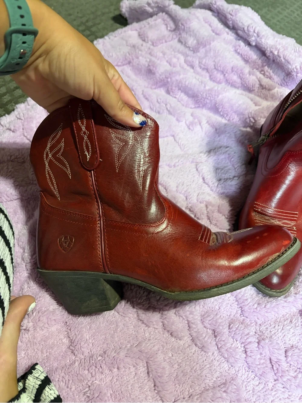 Ariat Burgundy Leather Ankle Booties with Western Stitching